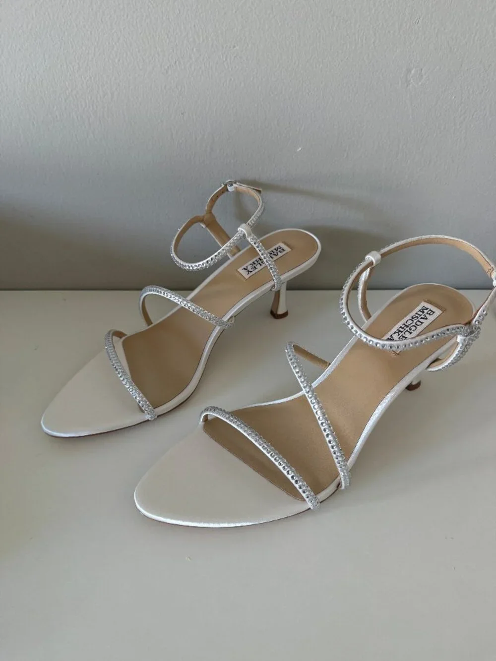Badgley Mischka Julianna Satin Heeled Sandal - Soft White - Size 8.5
